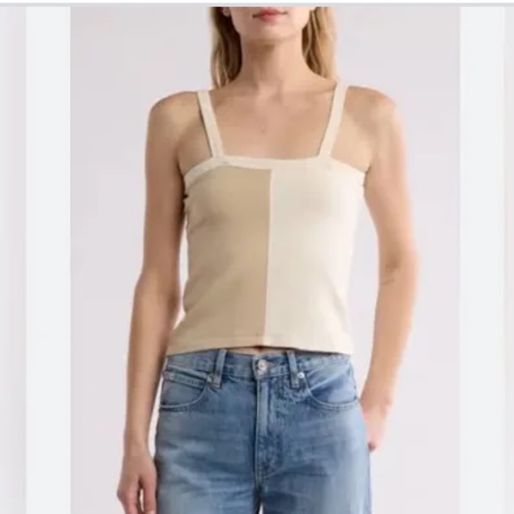 NWT Madewell Colorblock Cream and Tan Top - Picture 2 of 2
